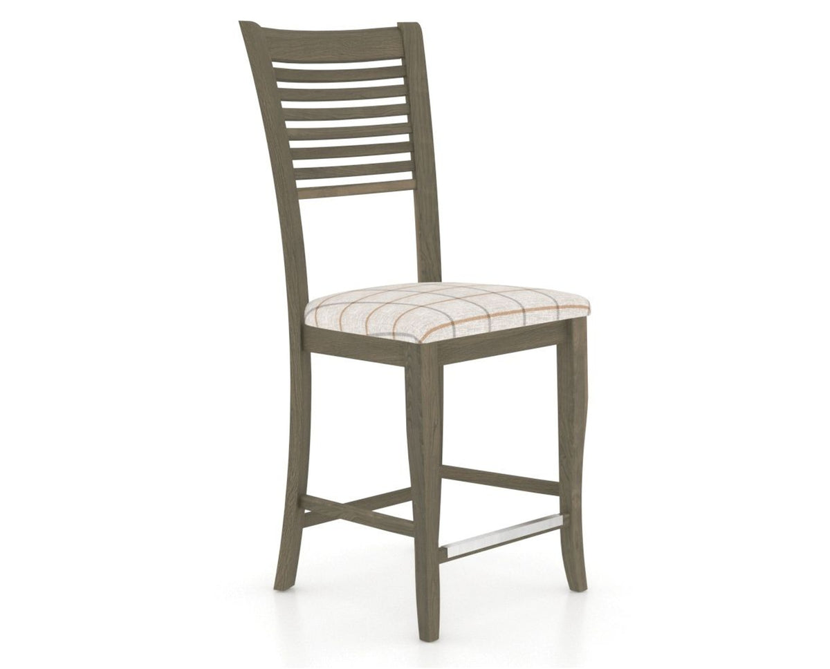 Canadel Upholstered Counter Stool 8229 in OZ Fabric and 08 Shadow and Fixed Base, three-quarter view