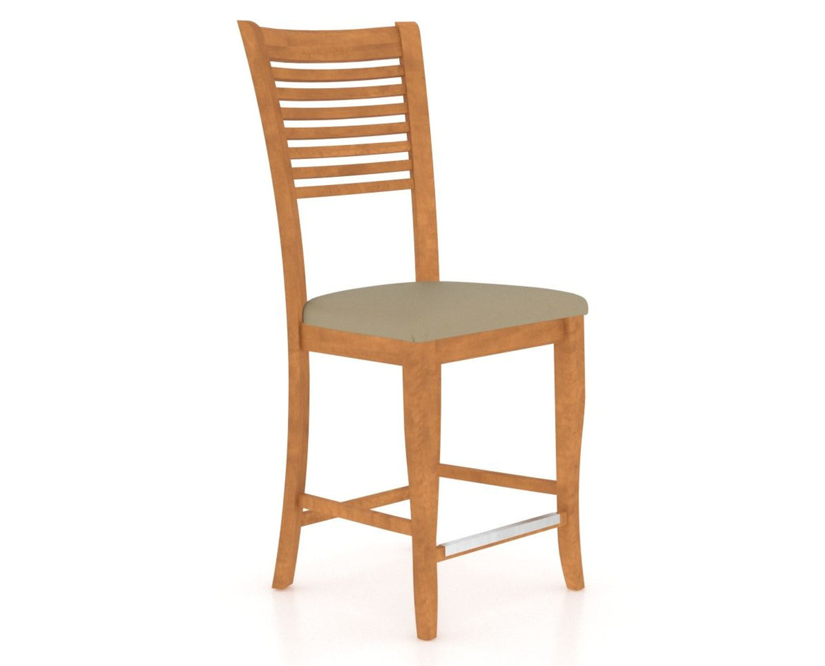 Canadel Upholstered Counter Stool 8229 in XY Faux Leather and 01 Honey Washed and Fixed Base, three-quarter view