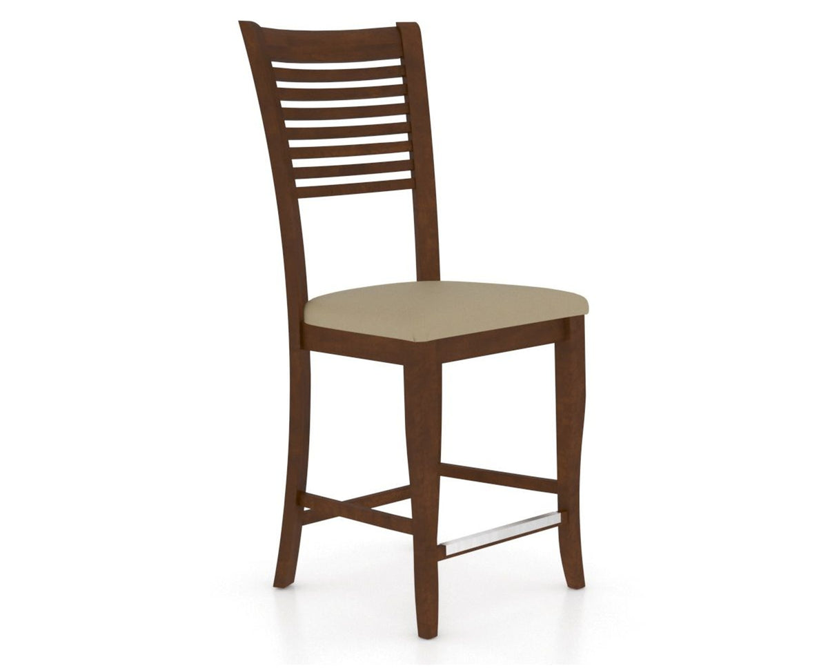 Canadel Upholstered Counter Stool 8229 in XY Faux Leather and 19 Cognac Washed and Fixed Base, three-quarter view