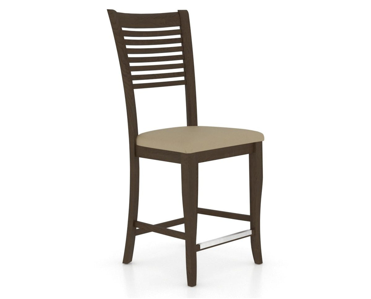 Canadel Upholstered Counter Stool 8229 in XY Faux Leather and 29 Hazelnut Washed and Fixed Base, three-quarter view