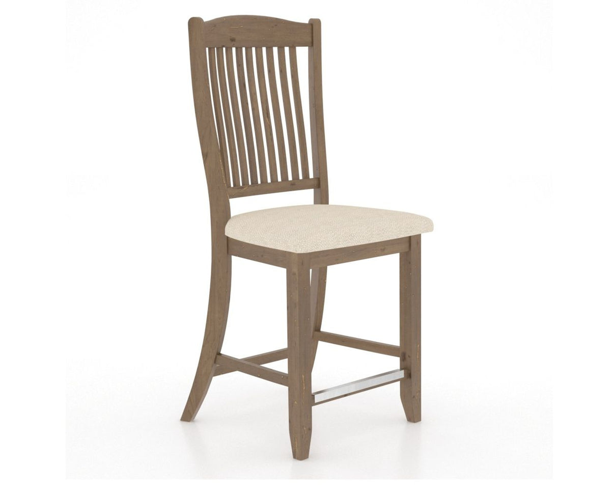 Canadel Champlain Upholstered Counter Stool 8232 in 6K Sunbrella® and 25 Pecan Washed and Fixed Base, three-quarter view
