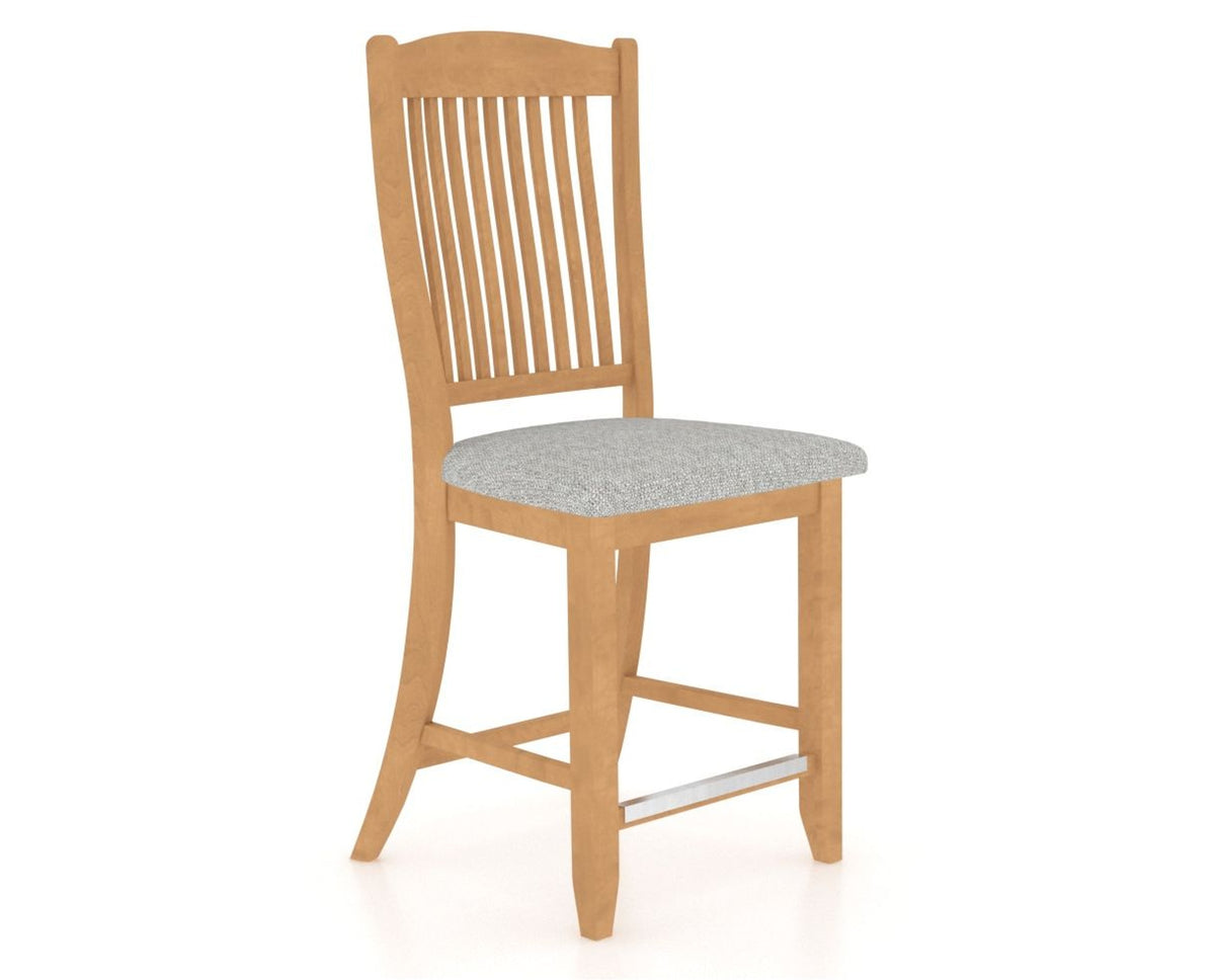 Canadel Upholstered Counter Stool 8232 in 7C Fabric and 20 Caramel Washed and Fixed Base, three-quarter view