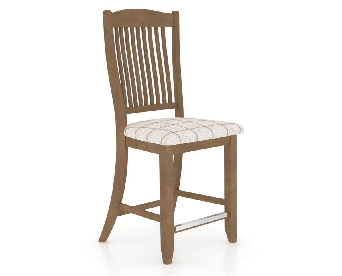 Canadel Upholstered Counter Stool 8232 in OZ Fabric and 25 Pecan Washed and Fixed Base, three-quarter view