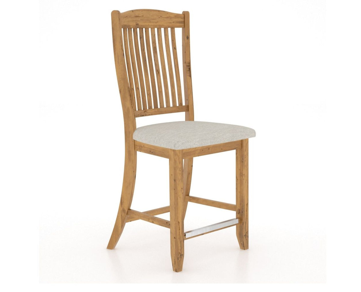 Canadel Champlain Upholstered Counter Stool 8232 in TB Fabric and 01 Honey Washed and Fixed Base, three-quarter view