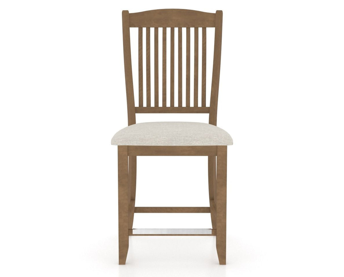 Canadel Upholstered Counter Stool 8232 in TB Fabric and 25 Pecan Washed and Fixed Base, front view