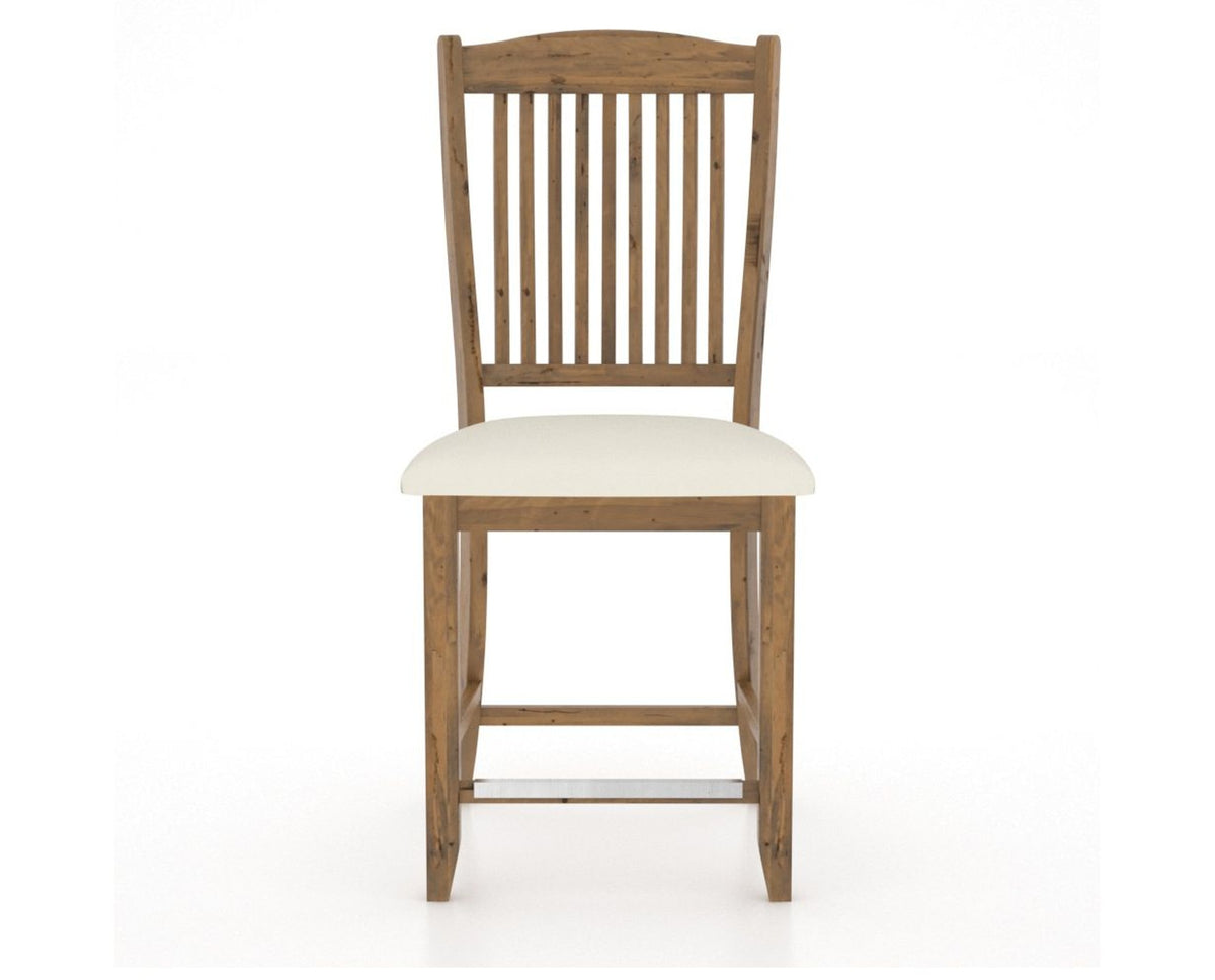Canadel Champlain Upholstered Counter Stool 8232 in YJ Faux Leather and 03 Oak Washed and Fixed Base, front view