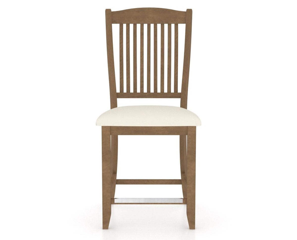 Canadel Upholstered Counter Stool 8232 in YJ Faux Leather and 25 Pecan Washed and Fixed Base, front view