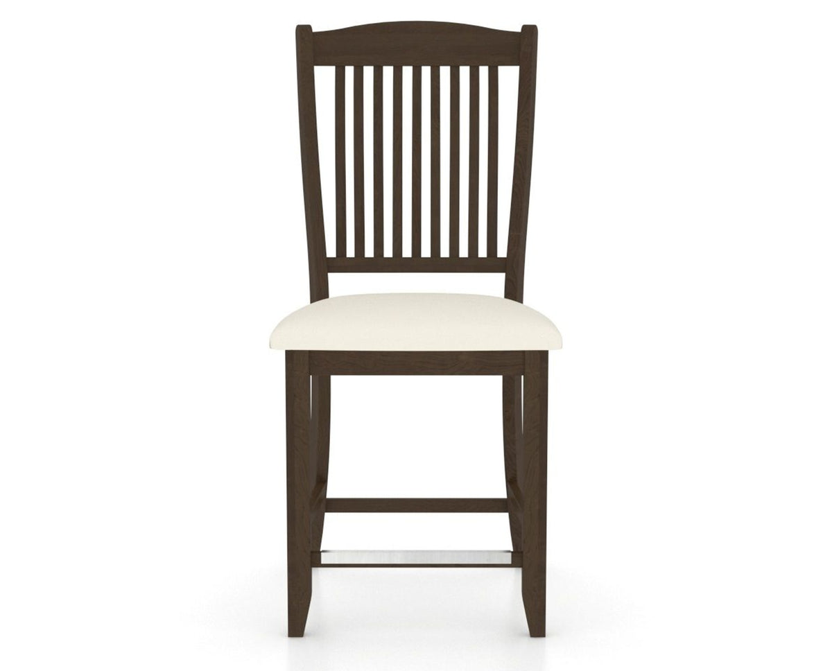Canadel Upholstered Counter Stool 8232 in YJ Faux Leather and 29 Hazelnut Washed and Fixed Base, front view