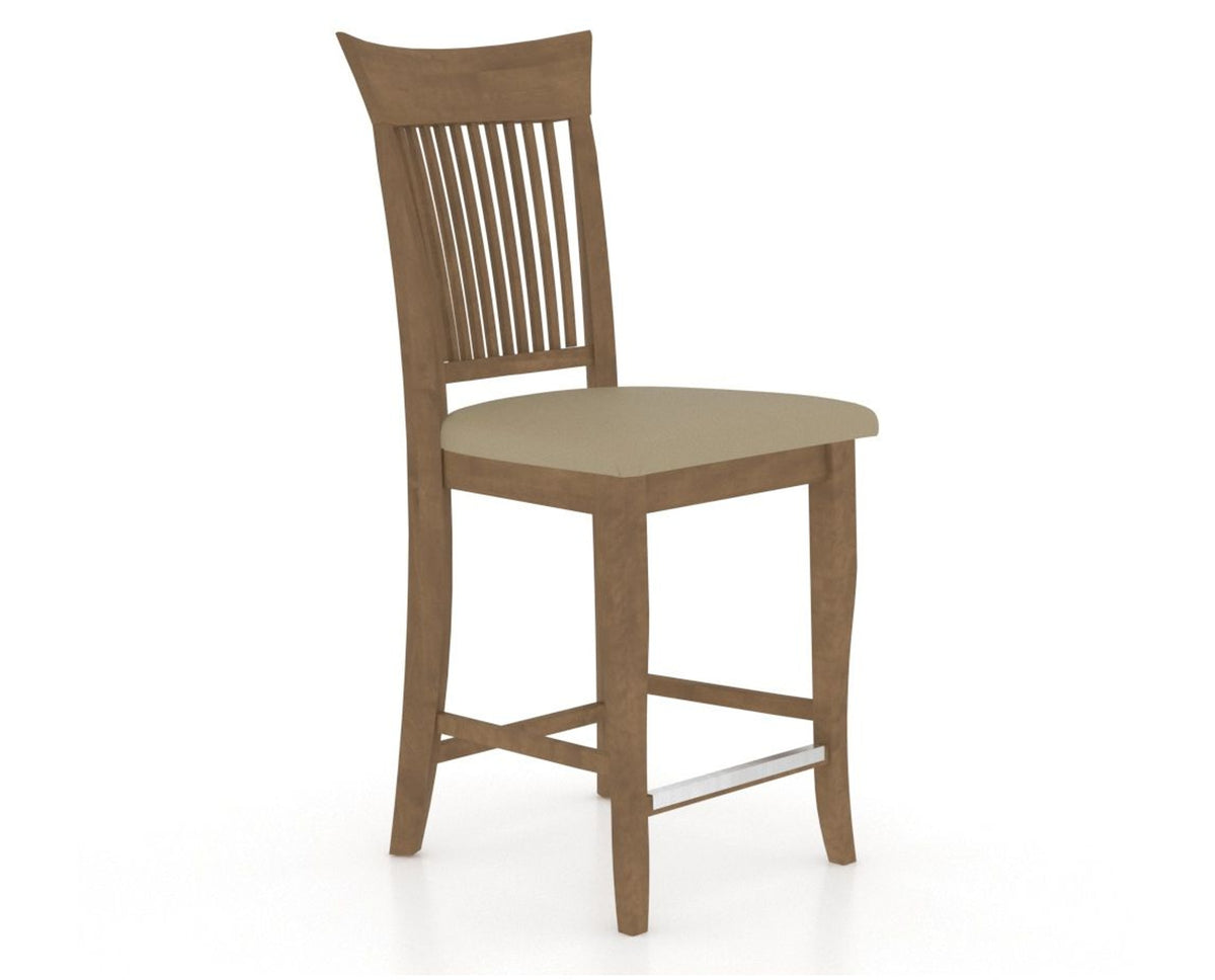 Canadel Upholstered Counter Stool 8270 in XY Faux Leather and 25 Pecan Washed and Fixed Base, three-quarter view