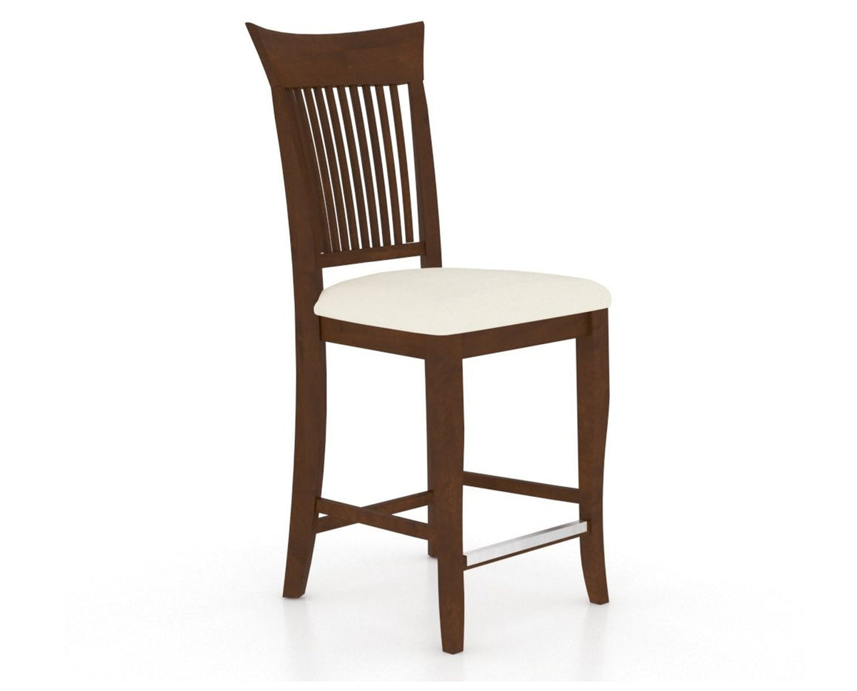 Canadel Upholstered Counter Stool 8270 in YJ Faux Leather and 19 Cognac Washed and Fixed Base, three-quarter view