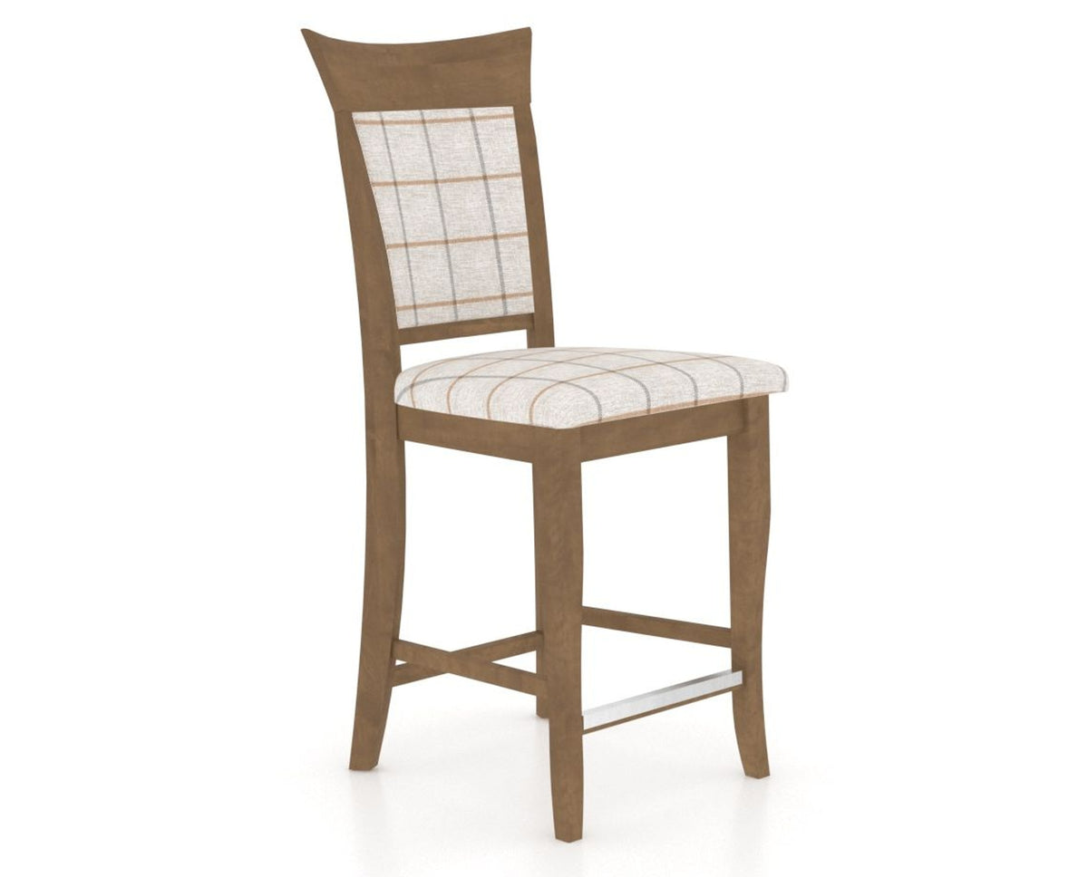 Canadel Upholstered Counter Stool 8274 in OZ Fabric and 25 Pecan Washed and Fixed Base, three-quarter view