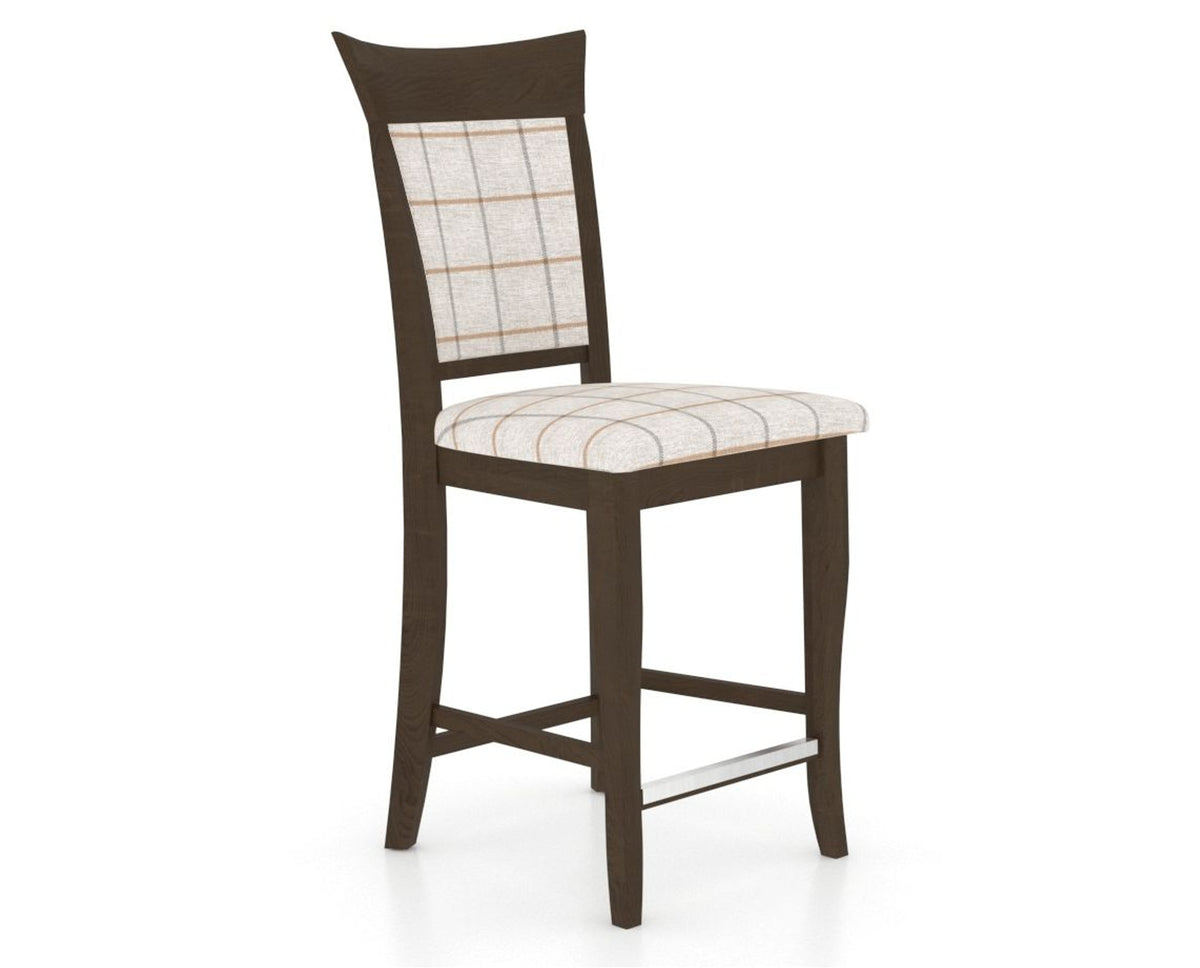 Canadel Upholstered Counter Stool 8274 in OZ Fabric and 29 Hazelnut Washed and Fixed Base, three-quarter view