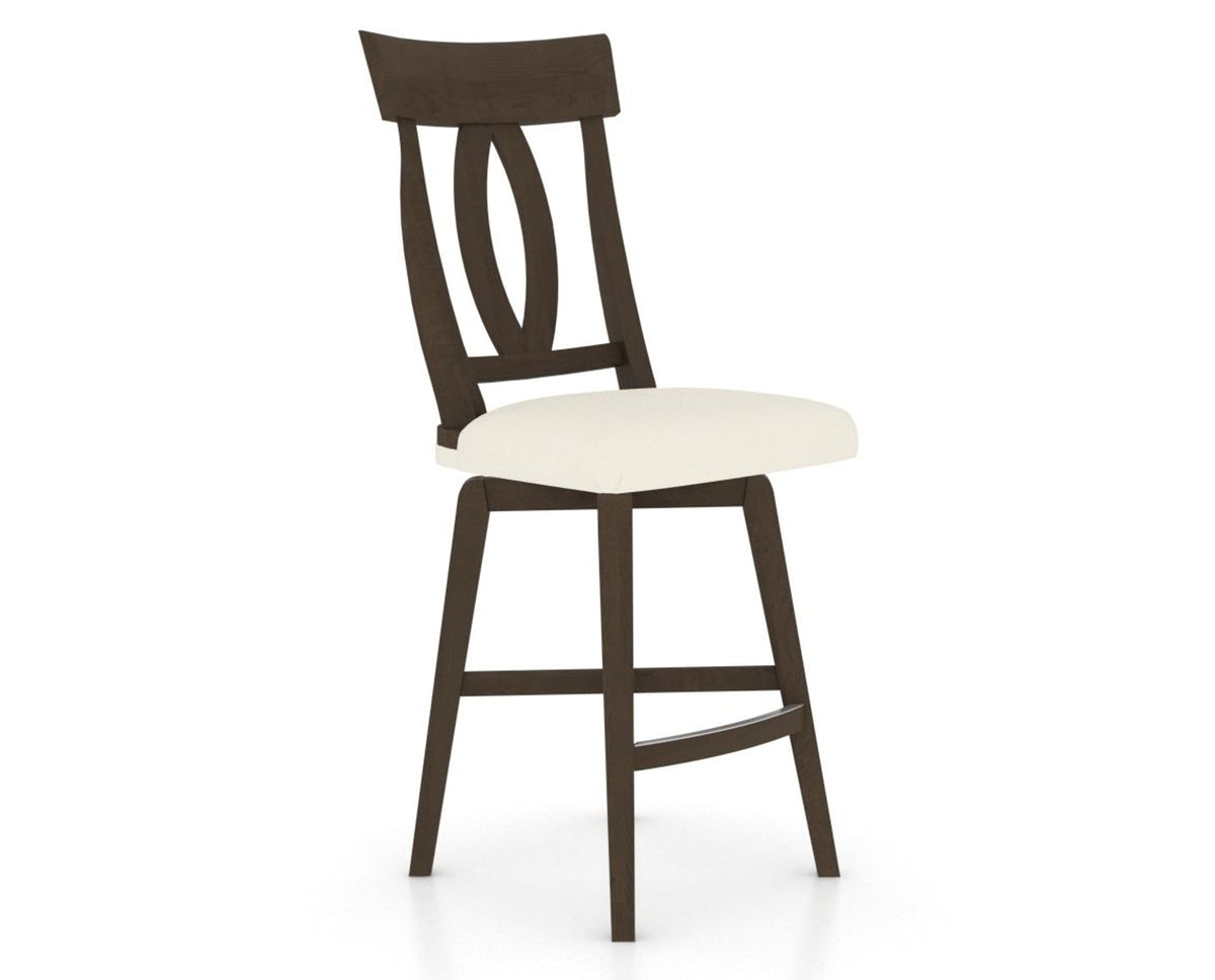 Canadel Swivel Counter Stool 7100 in YJ Faux Leather and 29 Hazelnut Washed, three-quarter view