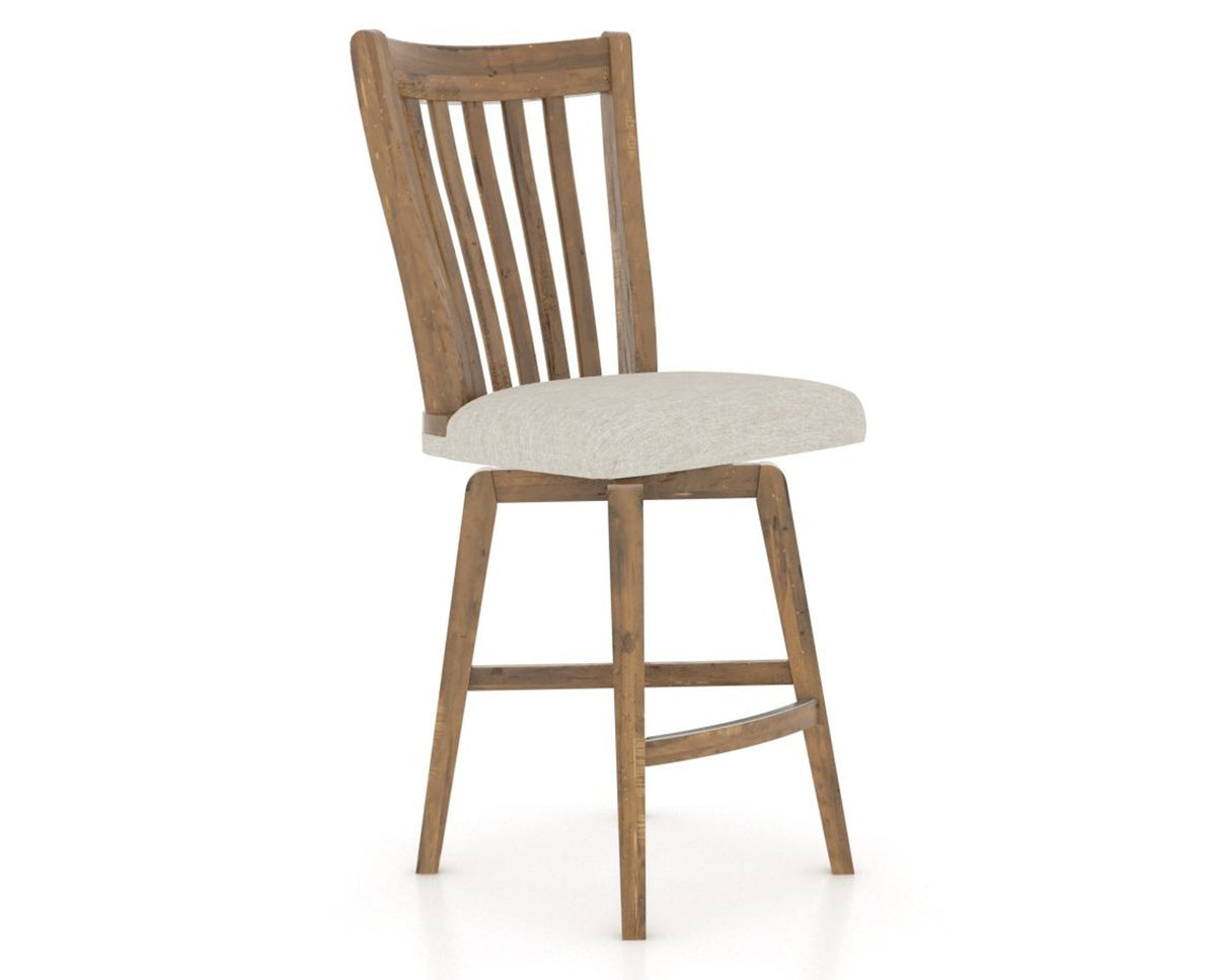 Canadel Champlain Swivel Counter Stool 7119 in TB Fabric and 03 Oak Washed, three-quarter view