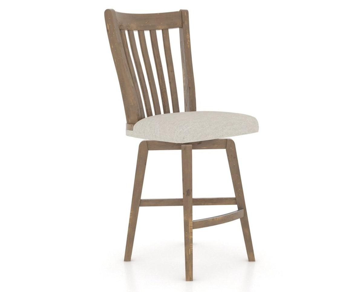 Canadel Champlain Swivel Counter Stool 7119 in TB Fabric and 25 Pecan Washed, three-quarter view