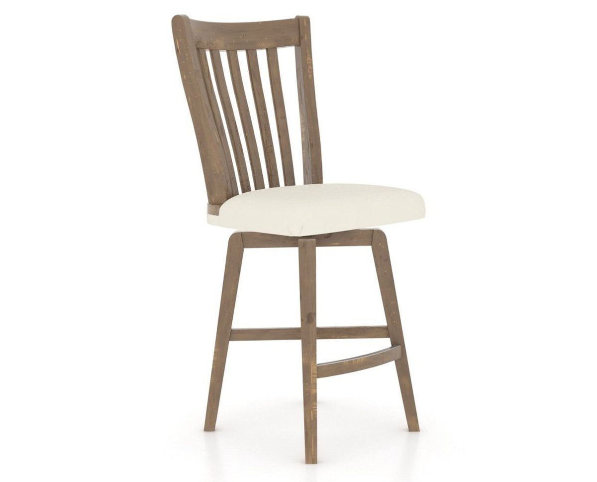 Canadel Champlain Swivel Counter Stool 7119 in YJ Faux Leather and 25 Pecan Washed, three-quarter view