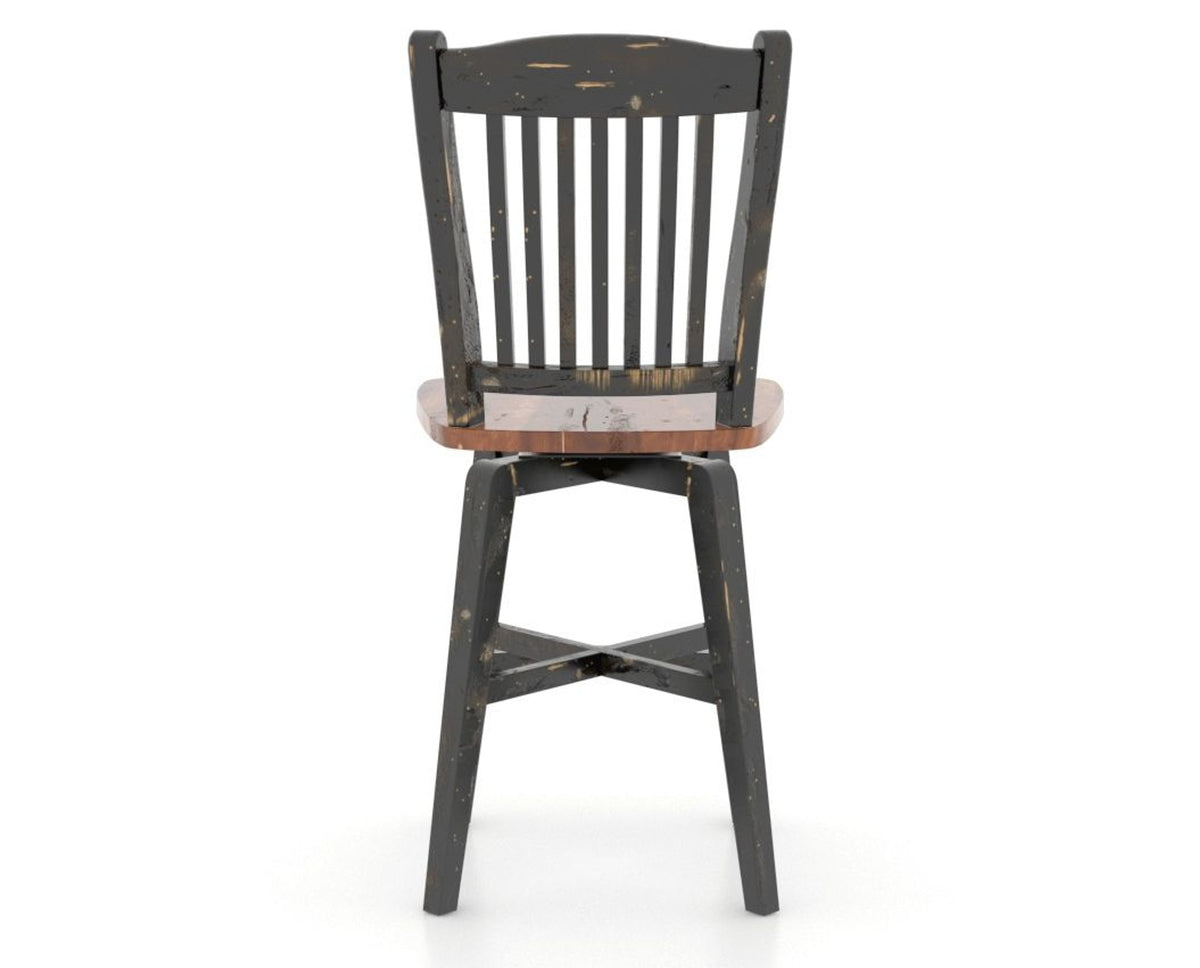 Canadel Champlain Swivel Counter Stool 7232 in Wood Seat and 63 Black / 33 Spice Washed, back view