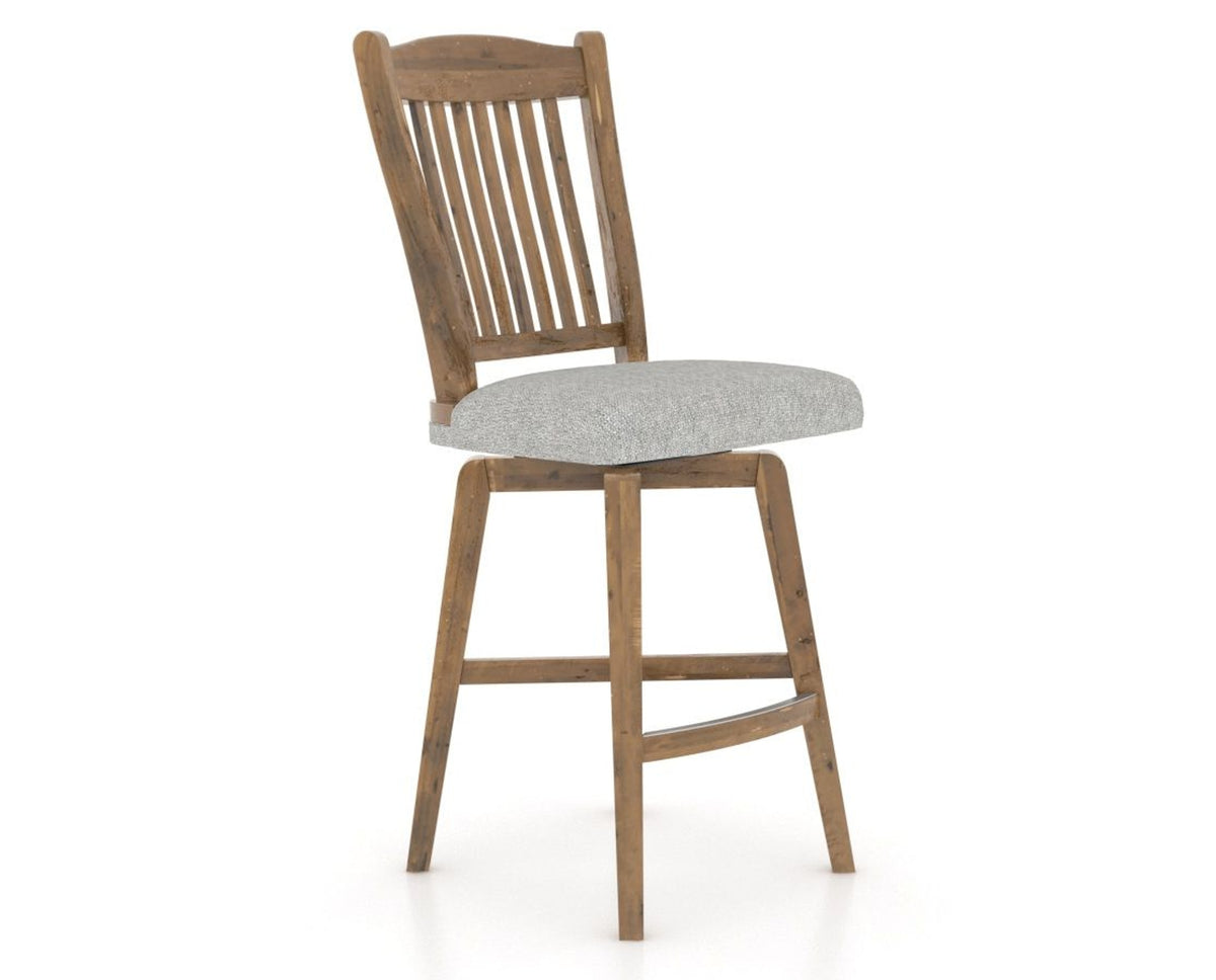 Canadel Champlain Swivel Counter Stool 7232 in 7C Fabric and 03 Oak Washed, three-quarter view