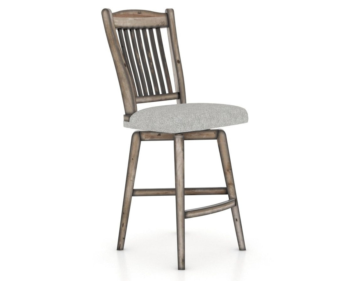 Canadel Champlain Swivel Counter Stool 7232 in 7C Fabric and 72 Heritage Nature, three-quarter view