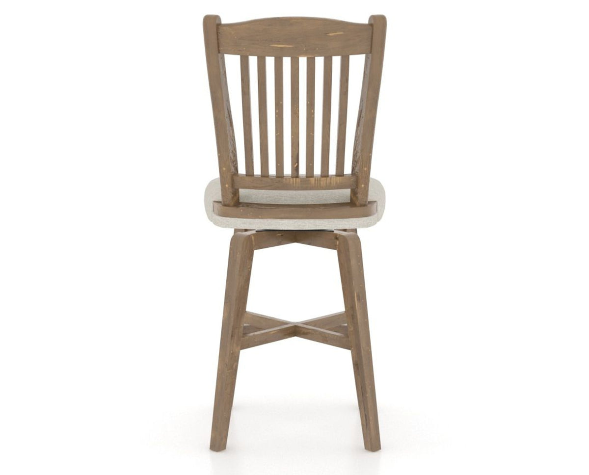 Canadel Champlain Swivel Counter Stool 7232 in TB Fabric and 25 Pecan Washed, back view