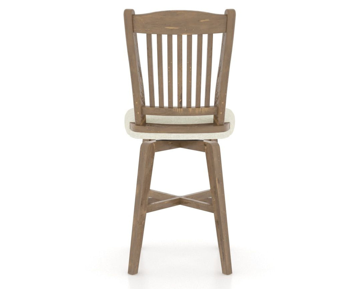 Canadel Champlain Swivel Counter Stool 7232 in TW Fabric and 25 Pecan Washed, back view