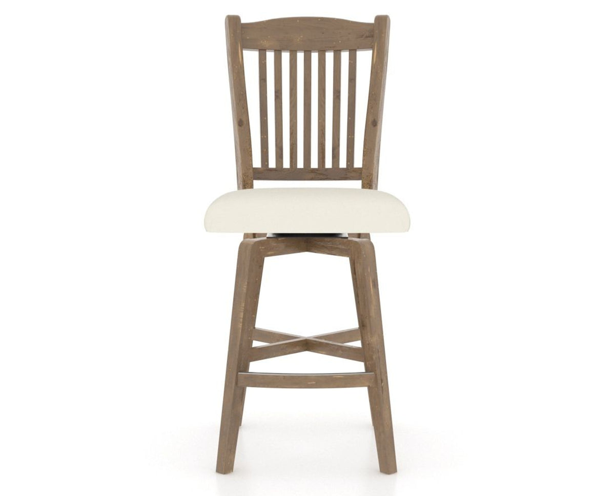 Canadel Champlain Swivel Counter Stool 7232 in YJ Faux Leather and 25 Pecan Washed, front view