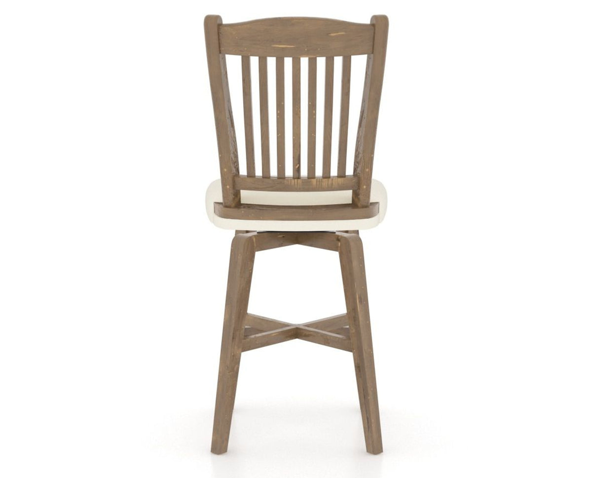 Canadel Champlain Swivel Counter Stool 7232 in YJ Faux Leather and 25 Pecan Washed, back view