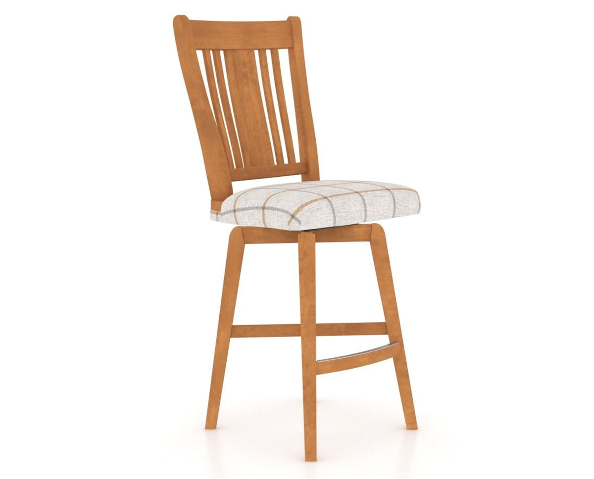 Canadel Swivel Counter Stool 7250 in OZ Fabric and 01 Honey Washed, three-quarter view