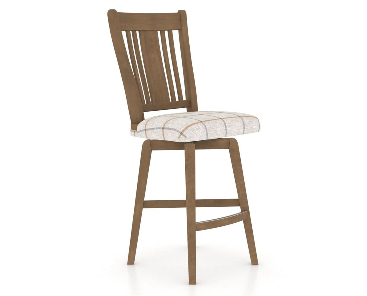 Canadel Swivel Counter Stool 7250 in OZ Fabric and 25 Pecan Washed, three-quarter view
