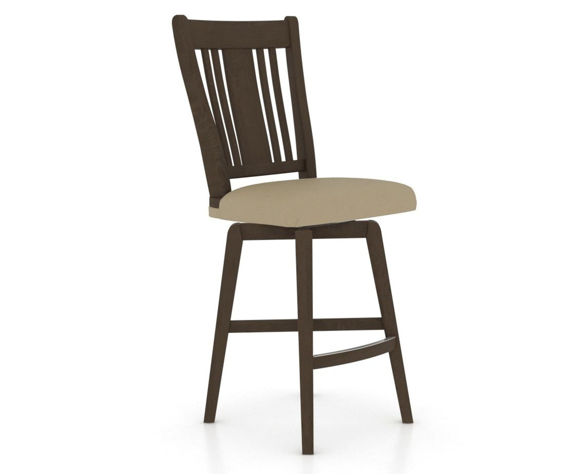 Canadel Swivel Counter Stool 7250 in XY Faux Leather and 29 Hazelnut Washed, three-quarter view