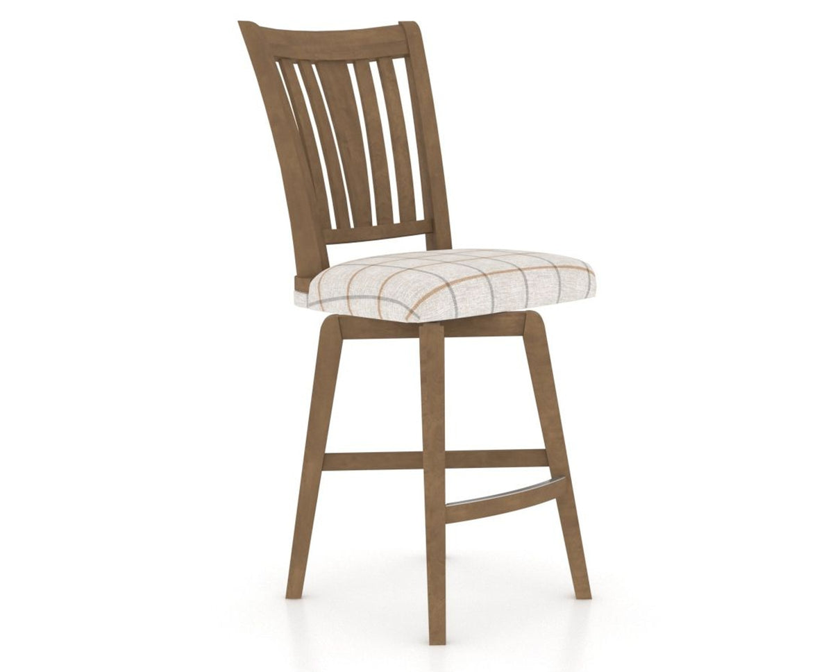 Canadel Swivel Counter Stool 7351 in OZ Fabric and 25 Pecan Washed, three-quarter view