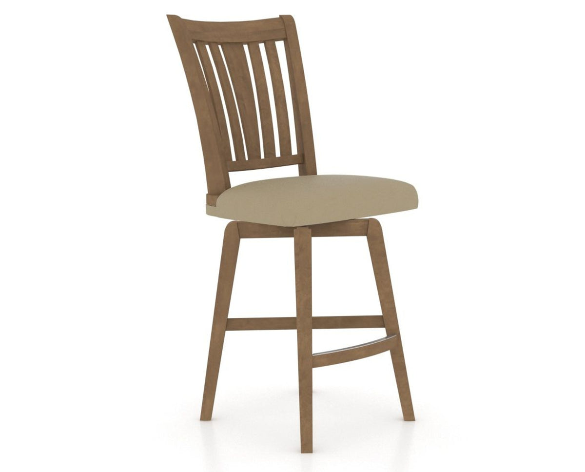 Canadel Swivel Counter Stool 7351 in XY Faux Leather and 25 Pecan Washed, three-quarter view