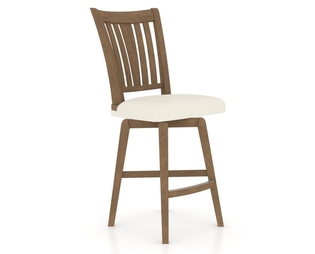 Canadel Swivel Counter Stool 7351 in YJ Faux Leather and 25 Pecan Washed, three-quarter view
