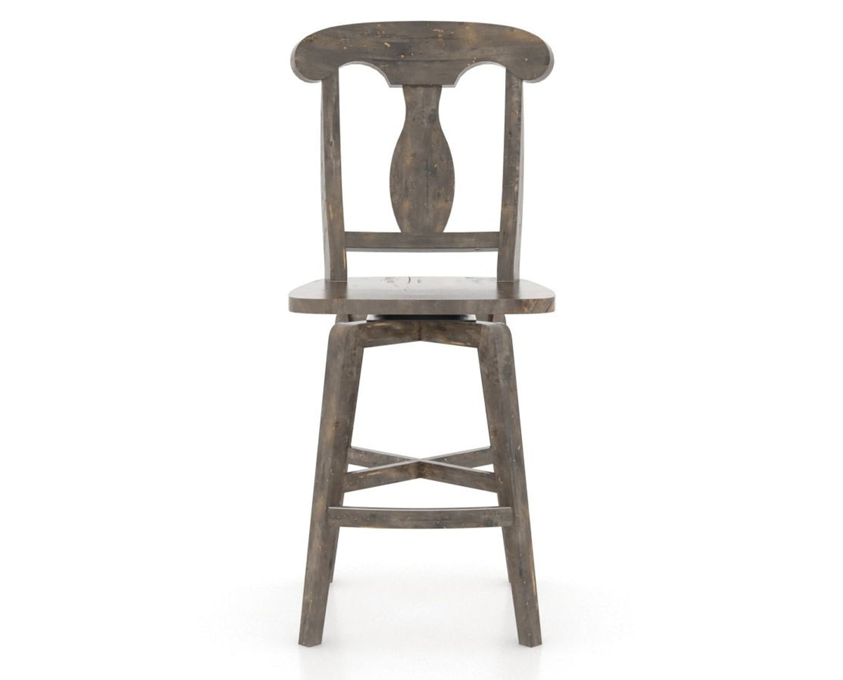 Canadel Champlain Swivel Counter Stool 7600 in Wood Seat and 08 Shadow, front view
