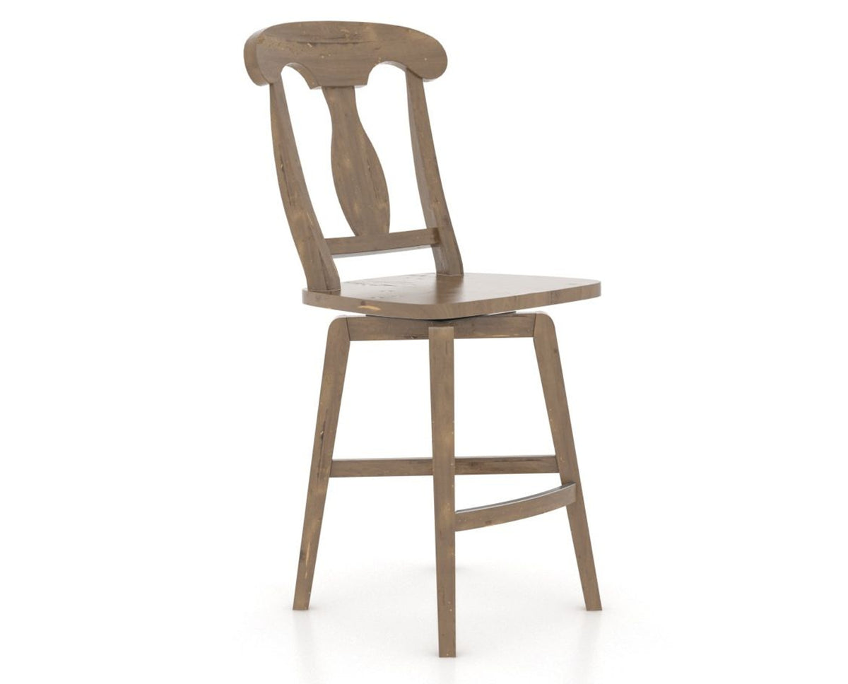Canadel Champlain Swivel Counter Stool 7600 in Wood Seat and 25 Pecan Washed, three-quarter view