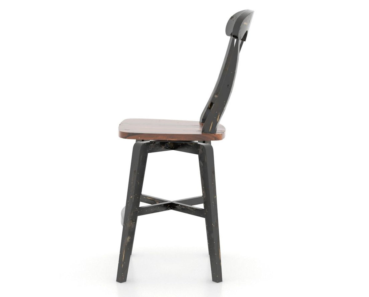 Canadel Champlain Swivel Counter Stool 7600 in Wood Seat and 63 Black / 33 Spice Washed, side view