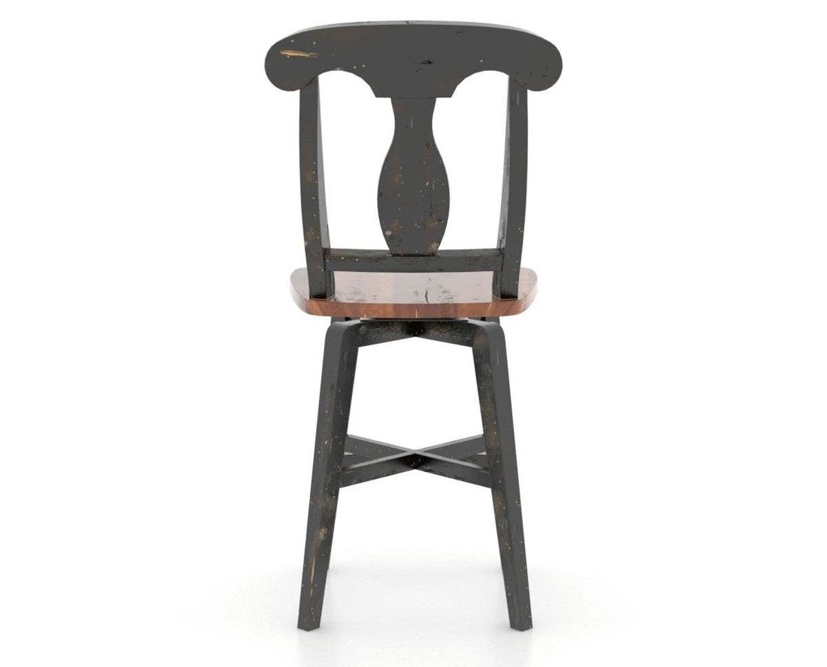 Canadel Champlain Swivel Counter Stool 7600 in Wood Seat and 63 Black / 33 Spice Washed, back view
