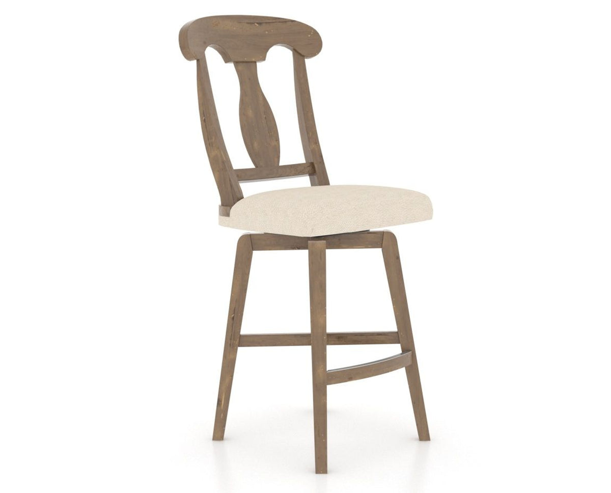 Canadel Champlain Swivel Counter Stool 7600 in 6K Sunbrella® and 25 Pecan Washed, three-quarter view