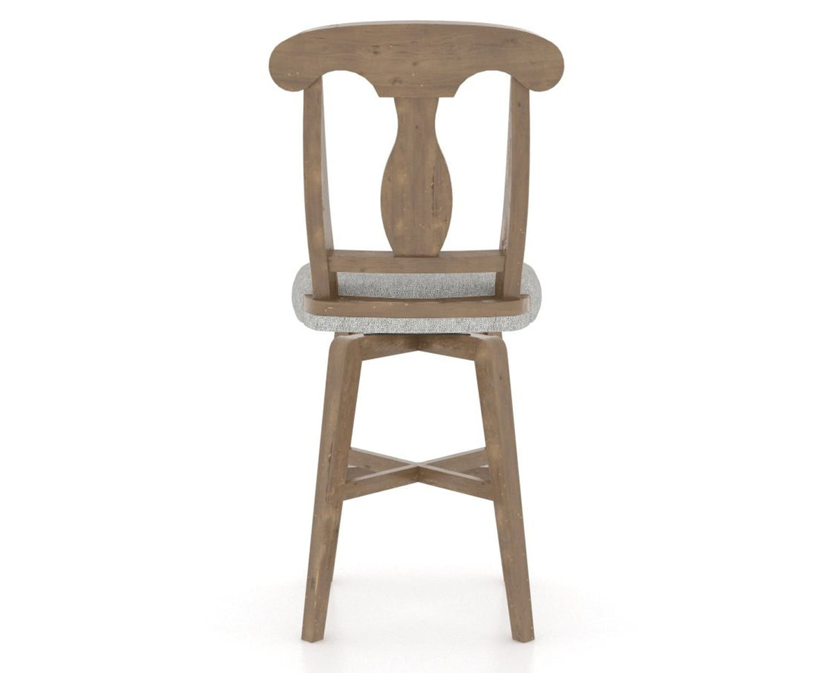 Canadel Champlain Swivel Counter Stool 7600 in 7C Fabric and 25 Pecan Washed, back view