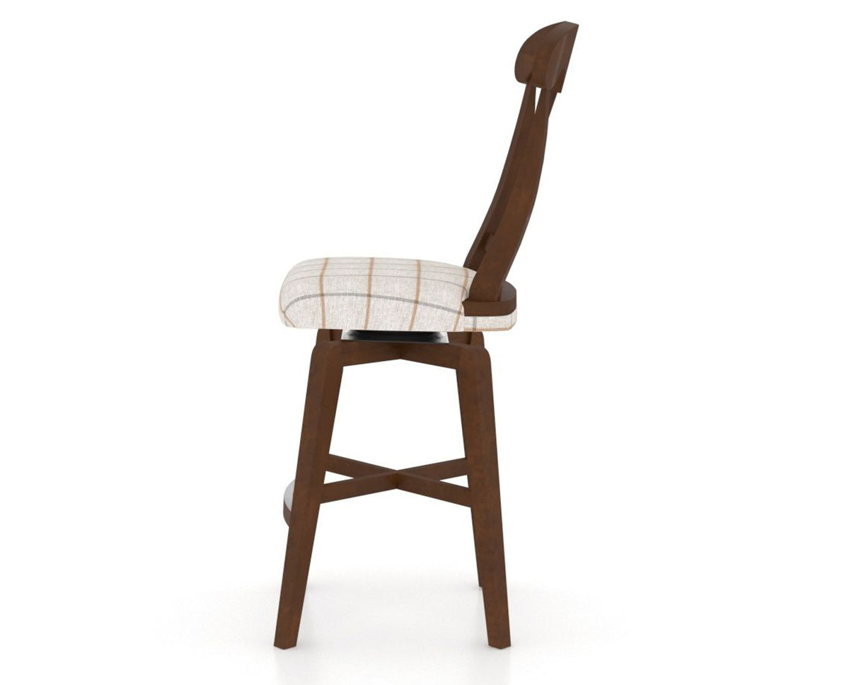 Canadel Swivel Counter Stool 7600 in OZ Fabric and 19 Cognac Washed, side view