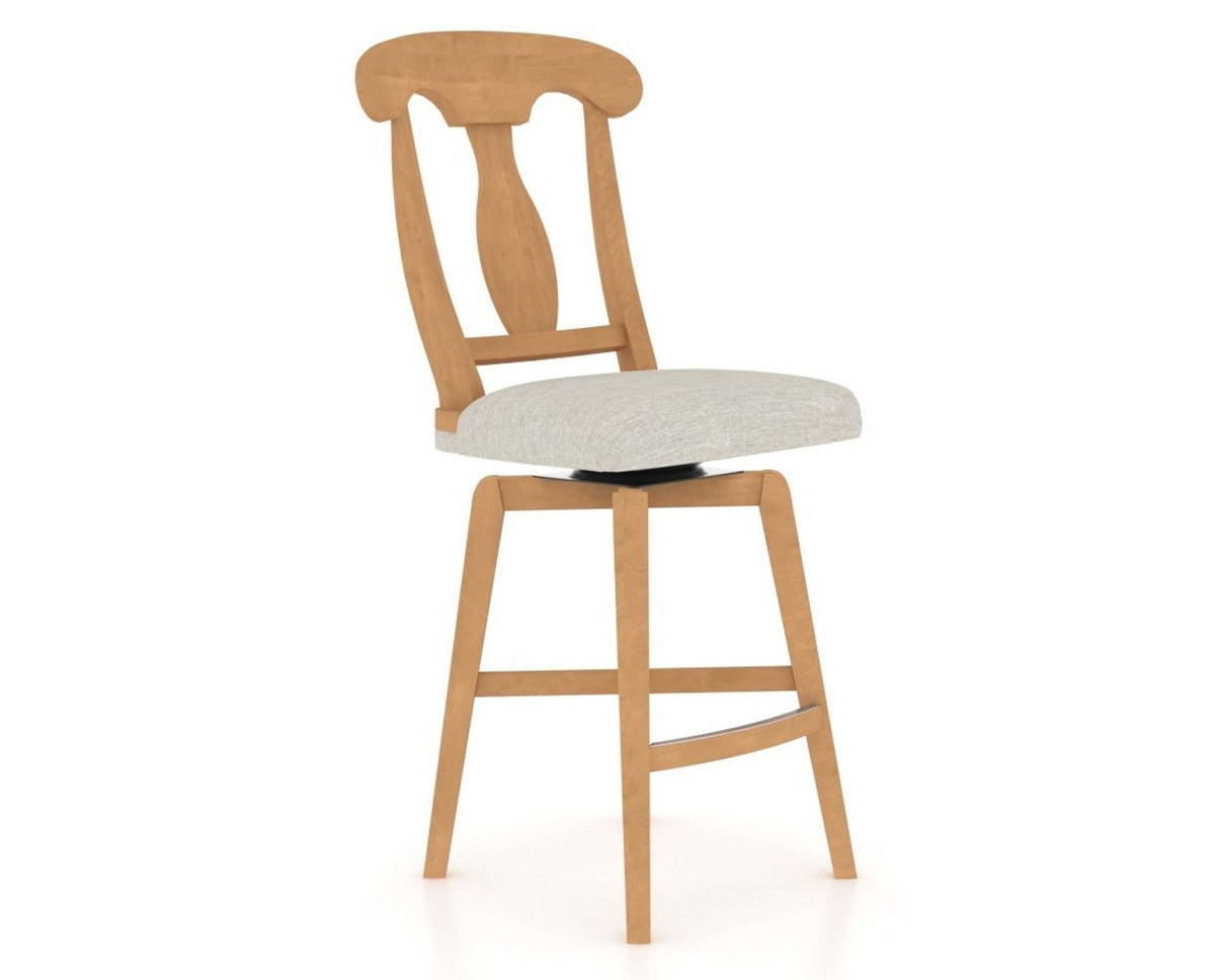 Canadel Swivel Counter Stool 7600 in TB Fabric and 20 Caramel Washed, three-quarter view