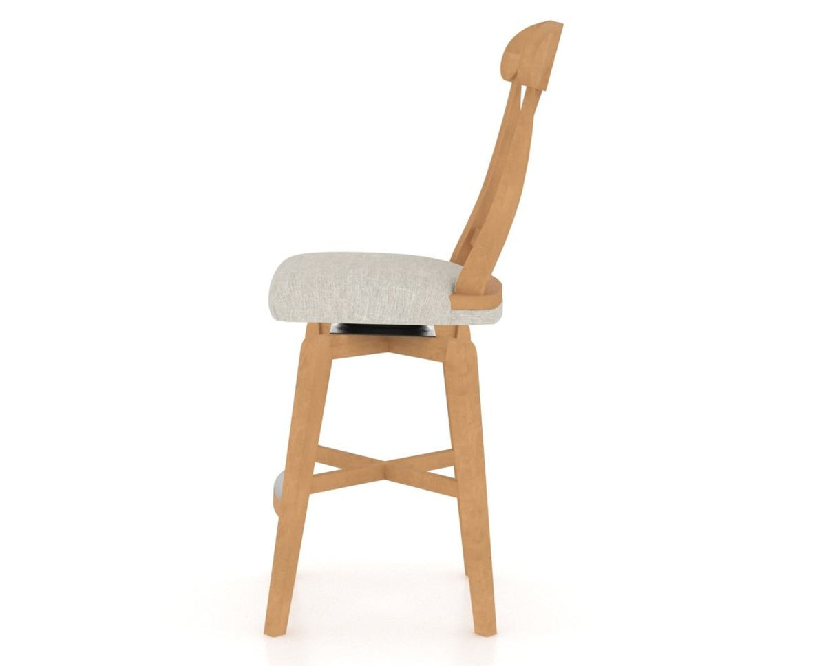Canadel Swivel Counter Stool 7600 in TB Fabric and 20 Caramel Washed, side view