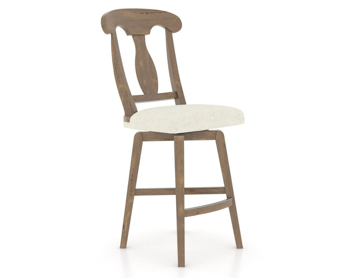 Canadel Champlain Swivel Counter Stool 7600 in TW Fabric and 25 Pecan Washed, three-quarter view