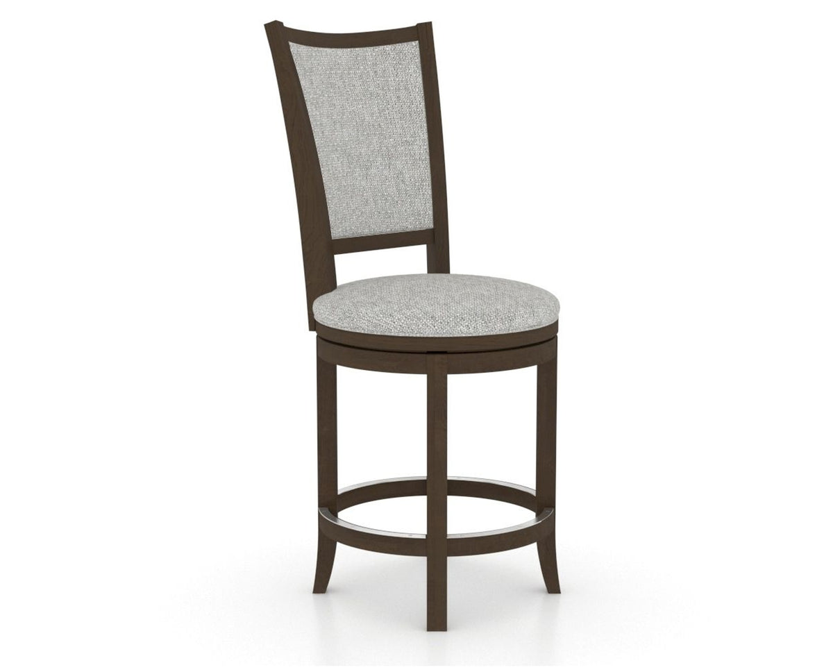 Canadel Upholstered Counter Stool 8003 in 7C Fabric and 29 Hazelnut Washed and Swivel Base, three-quarter view