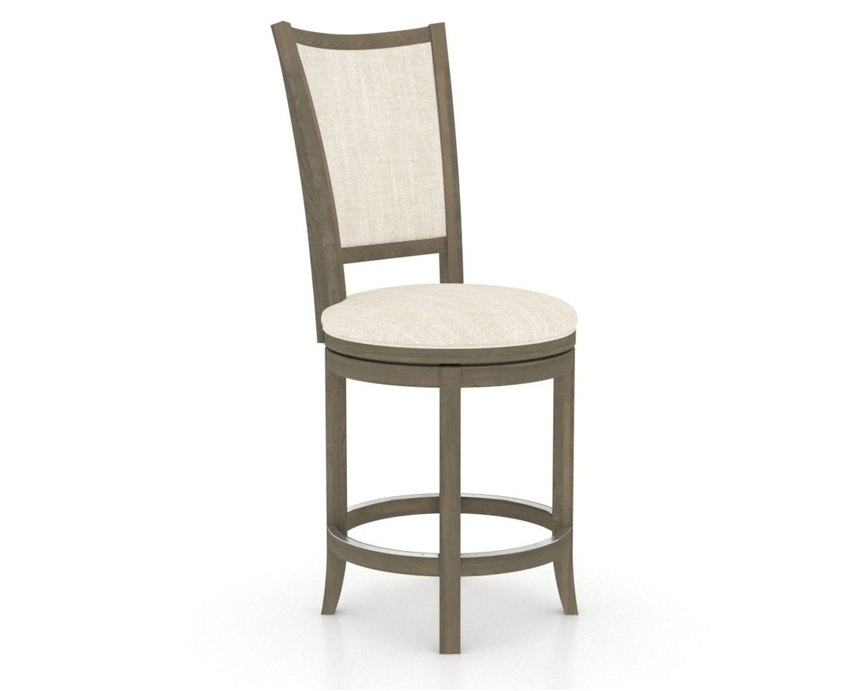 Canadel Upholstered Counter Stool 8003 in FT InsideOut® and 08 Shadow and Swivel Base, three-quarter view