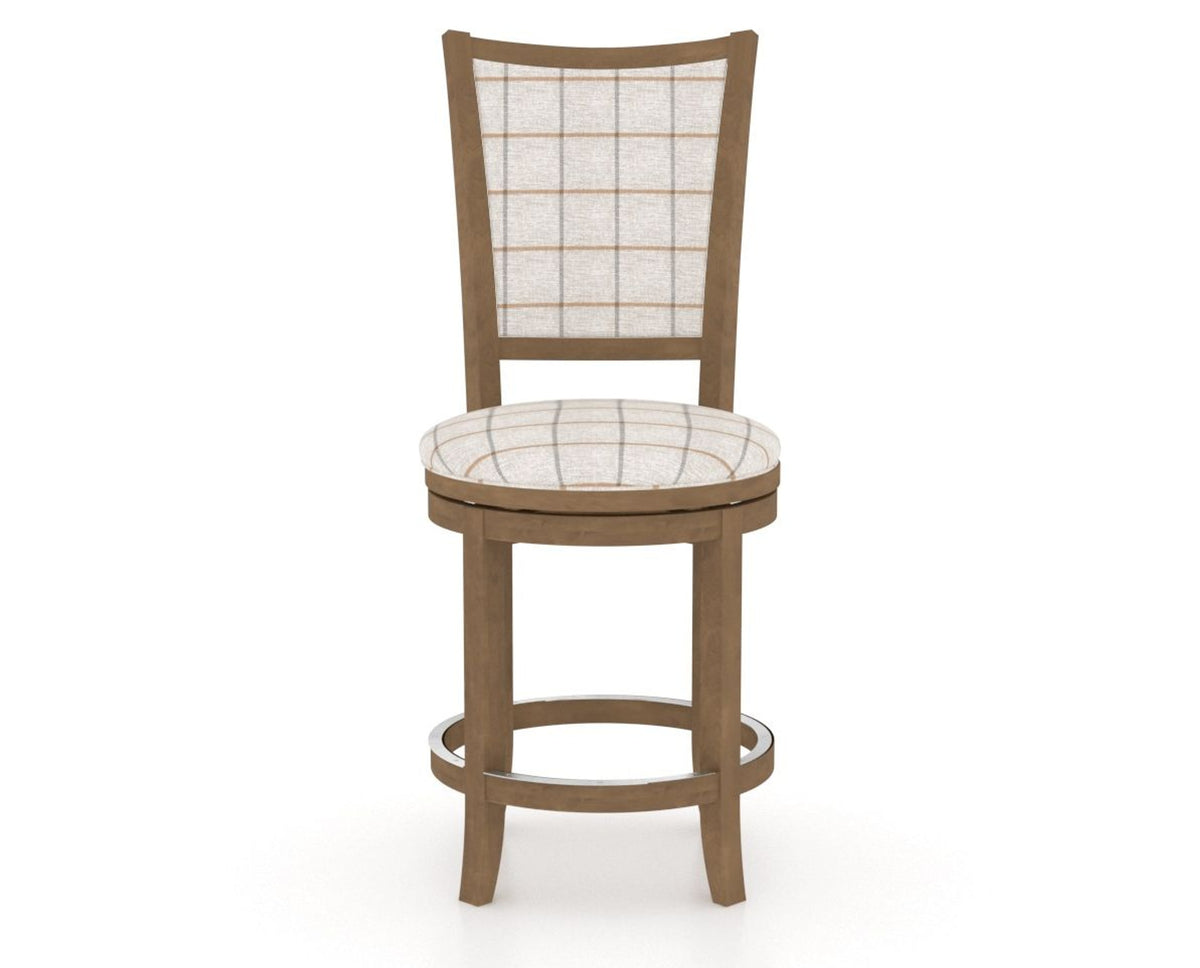 Canadel Upholstered Counter Stool 8003 in OZ Fabric and 25 Pecan Washed and Swivel Base, front view