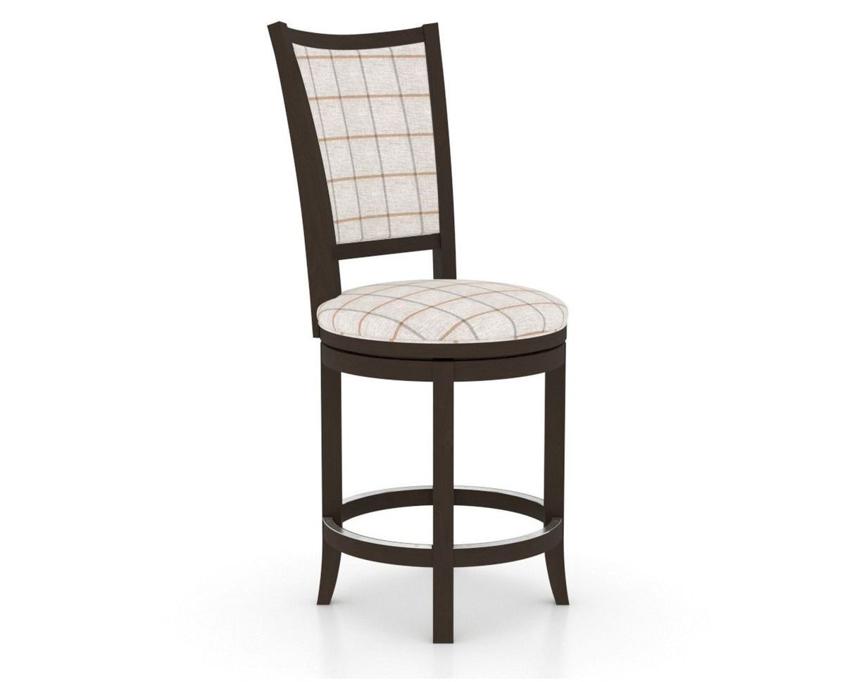 Canadel Upholstered Counter Stool 8003 in OZ Fabric and 59 Davy's Grey and Swivel Base, three-quarter view