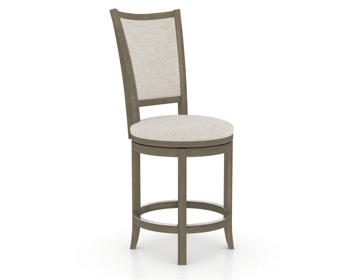 Canadel Upholstered Counter Stool 8003 in TB Fabric and 08 Shadow and Swivel Base, three-quarter view