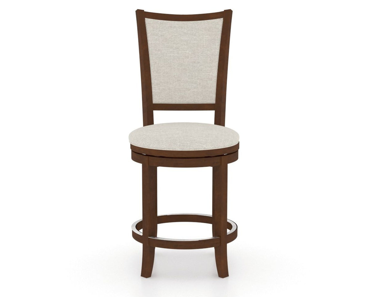 Canadel Upholstered Counter Stool 8003 in TB Fabric and 19 Cognac Washed and Swivel Base, front view
