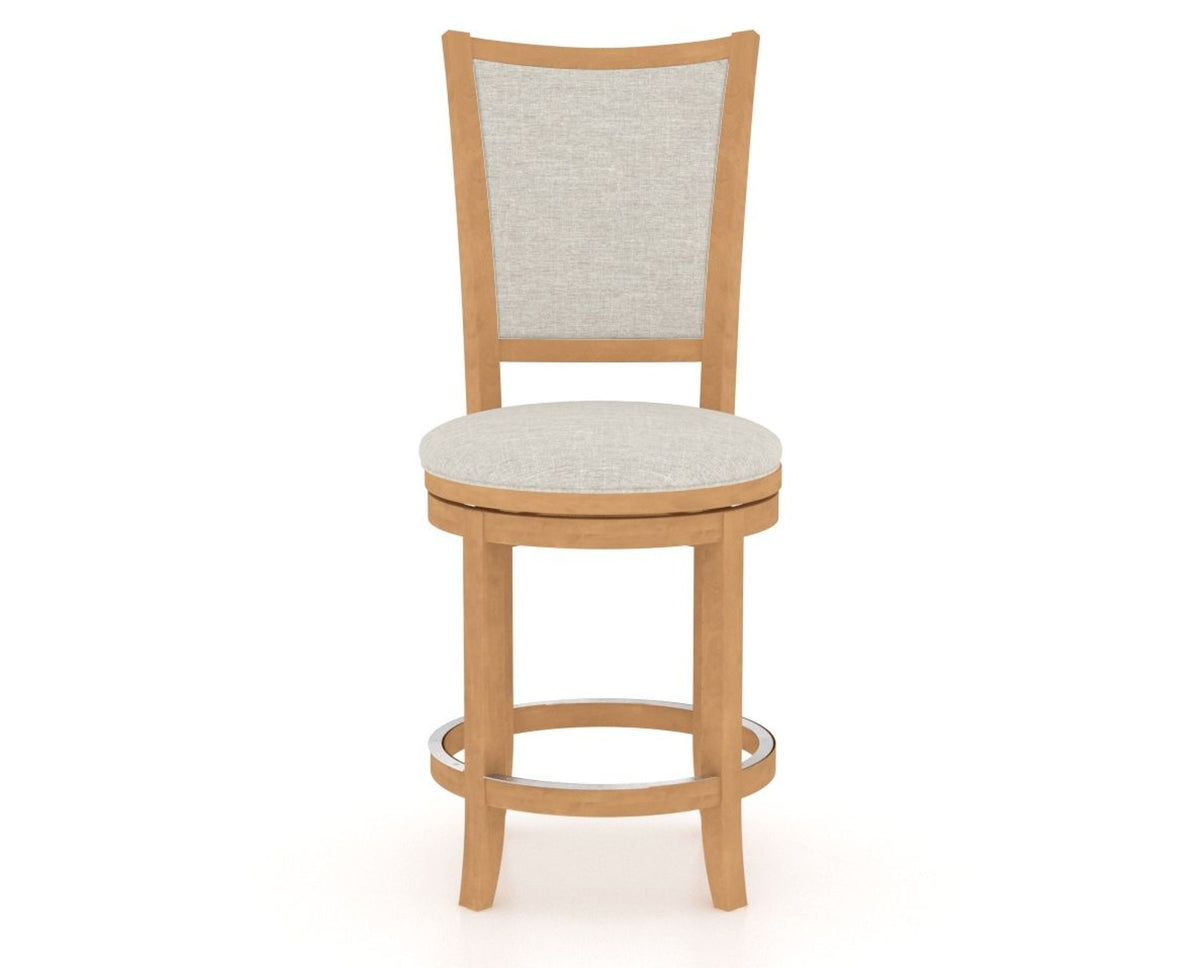 Canadel Upholstered Counter Stool 8003 in TB Fabric and 20 Caramel Washed and Swivel Base, front view
